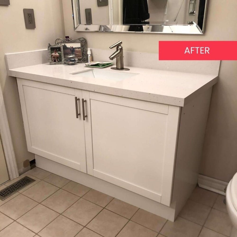 P2D mixed bathroom and cabinet refinishing project in Mississauga