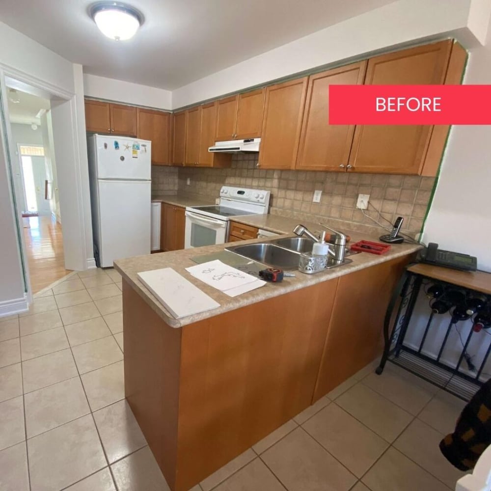 P2D refinished cabinetry example for bathroom and kitchen cabinet services in Vaughan